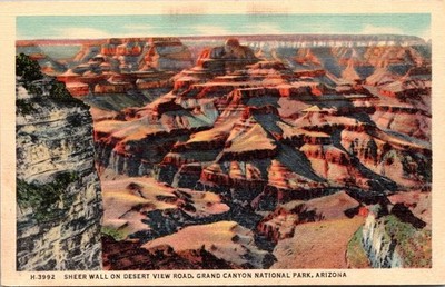 Grand Canyon AR Sheer Wall On Desert 1930s Scenic View Linen Postcard