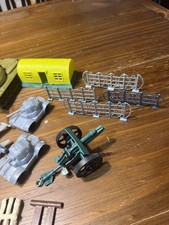 Vintage Military Toy Lot Tanks Jets Helicopters Cannon Fences Flags Accessories