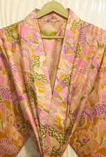 Pure Silk Beige-Pink kimono Long Robe Gown Girl's Woman Silk Kimono KMO5493
