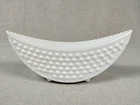Vtg Fenton Hobnail White Milk Glass Crescent Planter Scalloped Beaded Footed 10"