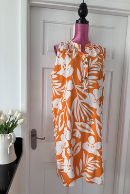 BNWT .. M&G MADE IN ITALY .. Orange Floral Sleeveless Tunic Dress Sz L - 16