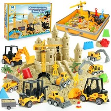 Sand Construction Site Kit - 37 Pcs Play Sand Art Kit with 8 Construction Tru...