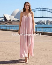 MASSIMO DUTTI NEW WOMAN FLOWING PLEATED SPAGHETTI STRAP DRESS PALE PINK 6621/509