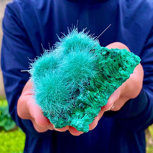 161G indian dandelion zeolite+glossy Malachite cat's eye Mineral Specimen - Picture 7 of 11