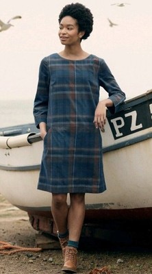Seasalt UK 8 Martingale Checked Needlecord Dress Multicoloured 3/4 Sleeve