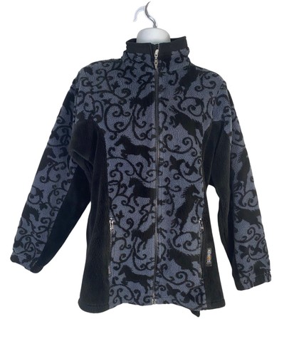 Kerrits S Full Zip Fleece Jacket Black Gray Horses Pockets Equestrian Riding