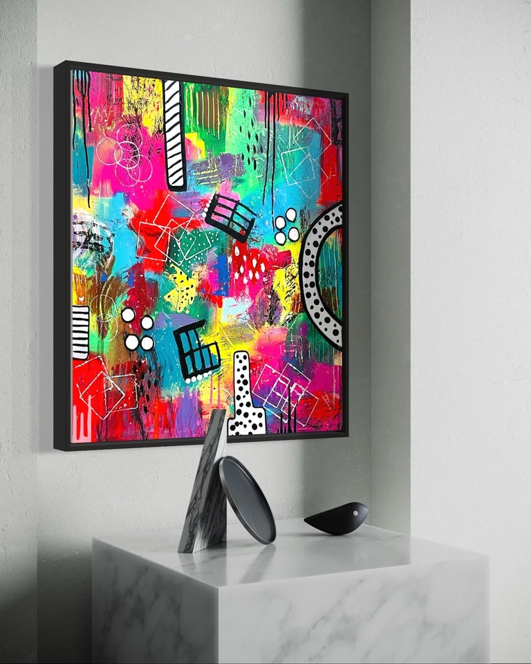 Modern Abstract Painting 60x70cm | 3D Canvas Original Colorful Wall Art - Bild 3 von 4