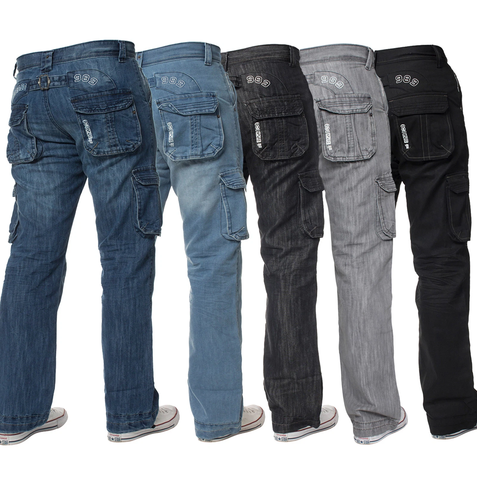 Enzo Mens Cargo Combat Jeans Denim Trousers Casual Work Pants All UK Waist Sizes