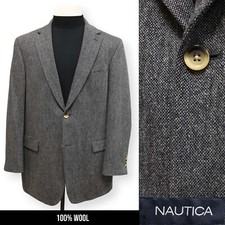 NAUTICA mens gray 100 WOOL two button sport coat suit jacket blazer 44 L