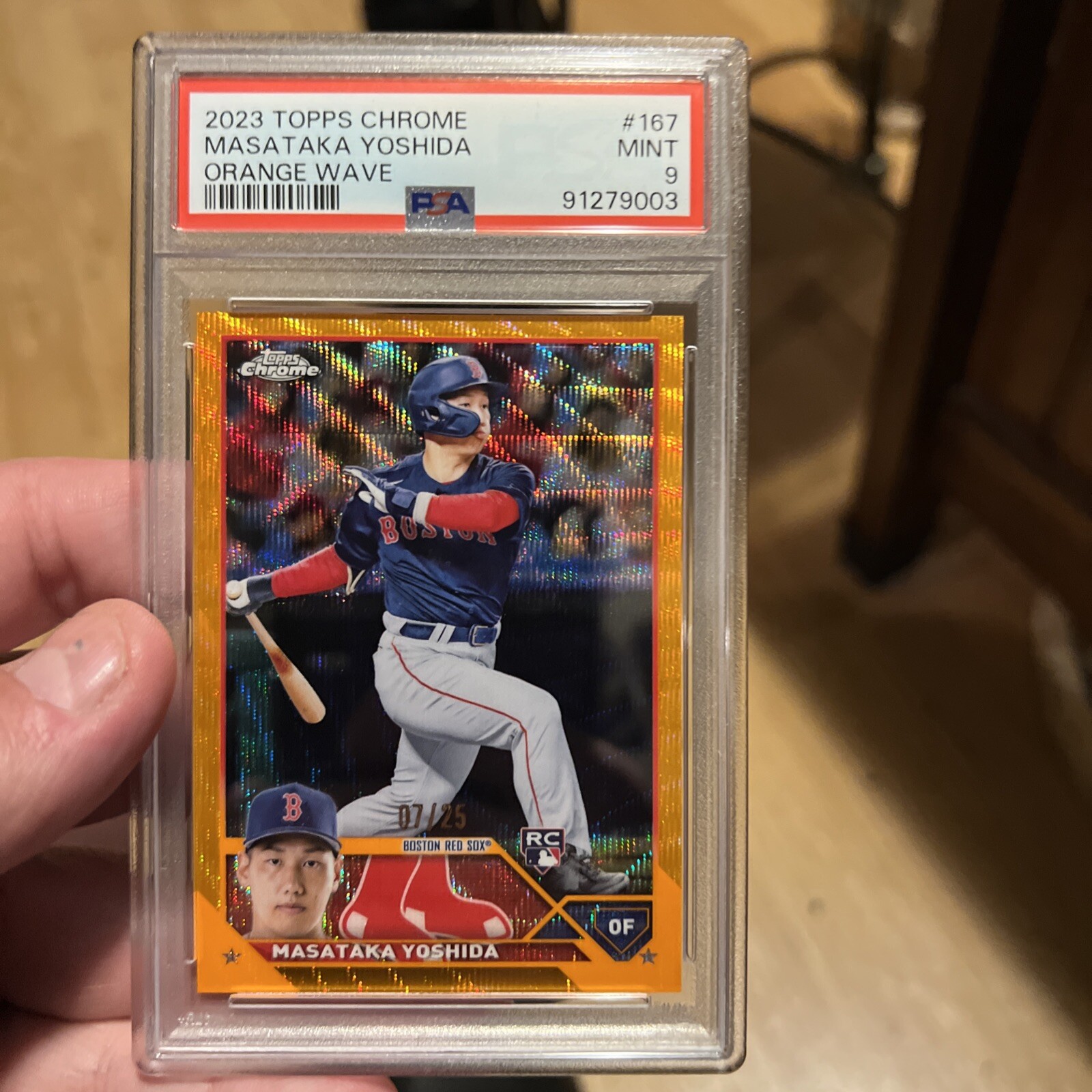 Masataka Yoshida 2023 Topps Chrome Orange Wave #167 07/25 PSA 9