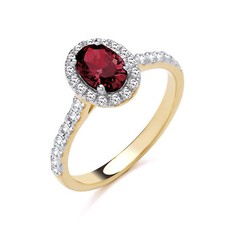 9ct Yellow Gold on Silver simulated RUBY & Cz Oval Cluster Ring size K to S