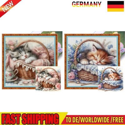 Full Embroidery Eco-cotton Thread 11CT Printed Cat Cross Stitch Kit Art 40x40cm