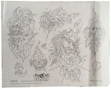 Tattoo Studio Shop Line Work Only 11" X 14" Paper Print Wizards, Skulls, Stars