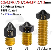 0.2-1.2mm Brass Extruder Nozzle 3D Printer V6 MK8 Volcano Nozzle M6 PTFE Coated