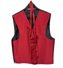 Men's Ruby Red Tuxedo Vest with Matching Bow Tie  Long Tie Adjustable XL