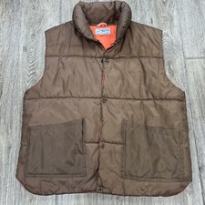VTG Sundance Puffer Vest Mens Size Large Snap Button Hunting Orange Reversible