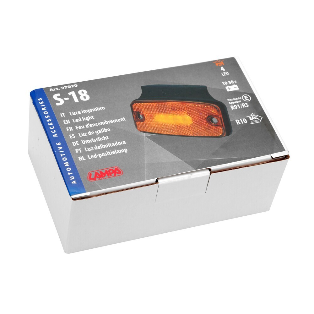 Luce ingombro con catarifrangente e staffa, 10/30V - 2 Led - Arancio