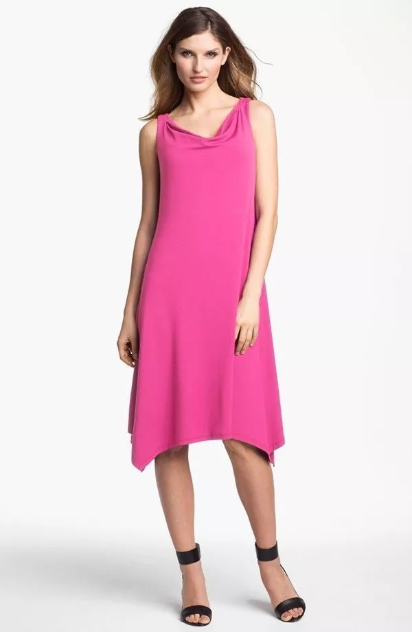 NEW Eileen Fisher Viscose Jersey Cowl Neck Hanker Hem LOTUS Dress M Pink |  eBay