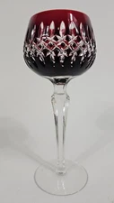 Vintage Mid Century Crystal Glass Cut to Clear Burgundy Red Wine Stemware 7⅝"