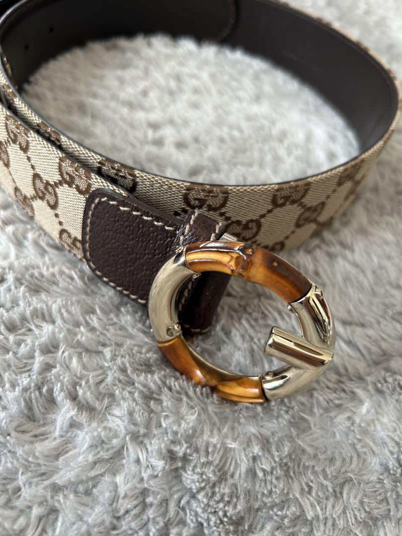 GUCCI Logo Canvas Belt with Bamboo Buckle 133456.1476.85.34 GUCCI Logo Canvas Belt with Bamboo Buckle 133456.1476.85.34