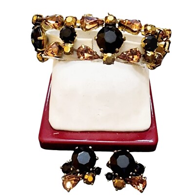 Blingy Tri-Color Signed Schiaparelli Bracelet and Earrings Set (A4921)