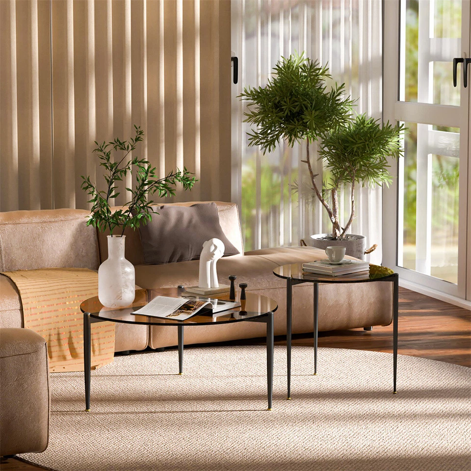 Mesa de centro moderna mesa auxiliar redonda de vidrio mesa de acento para decoración del hogar de café Foto 3 de 4