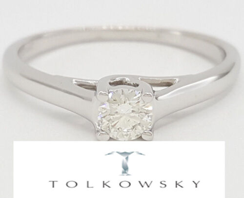 Anillo de Compromiso Solitario Tolkowsky Corte Ideal Diamante Redondo 0,33 quilates 14 k/plano IGI - Imagen 1 de 12