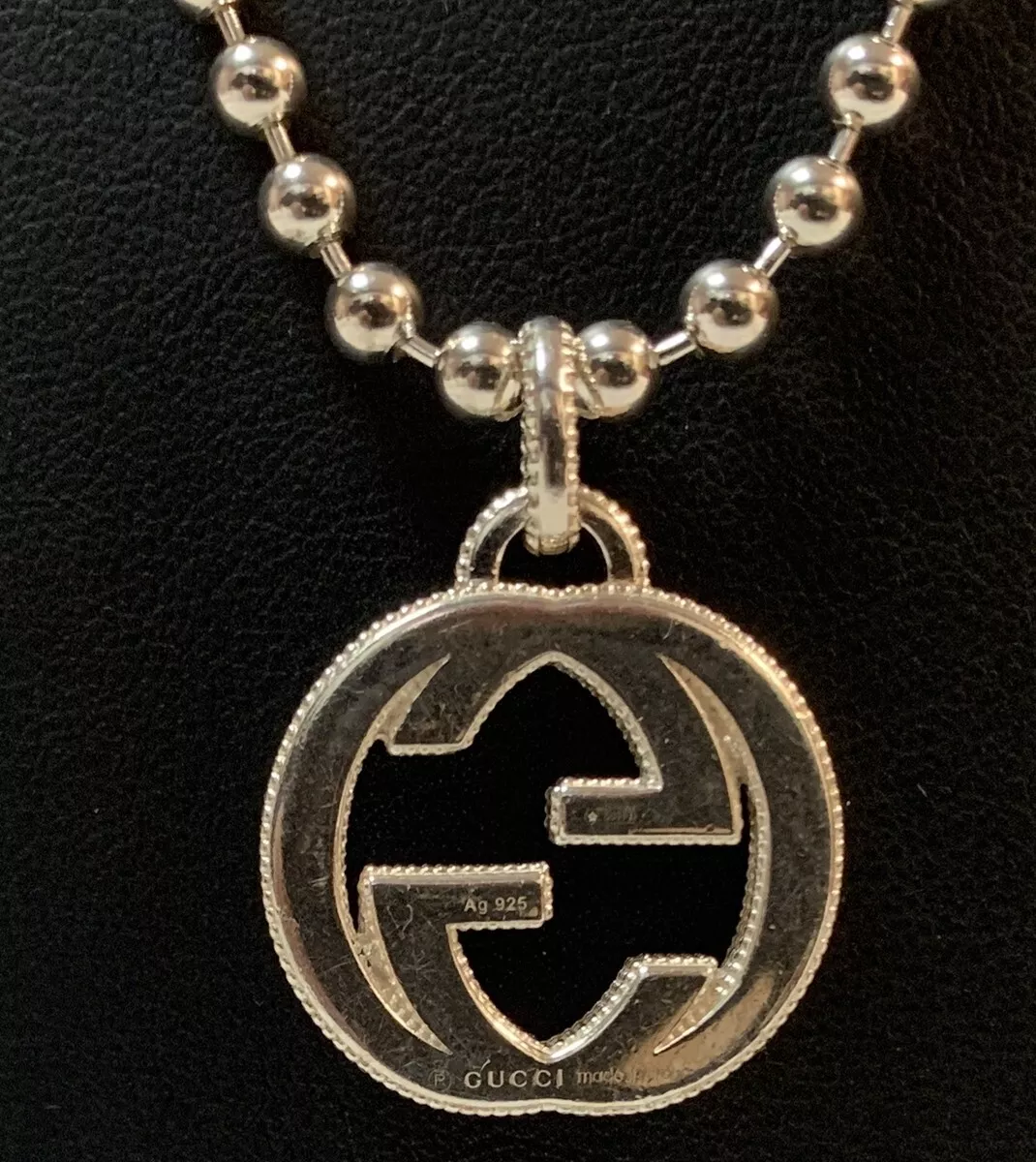 Gucci Double G Logo Pendant Necklace Sterling Silver w 20