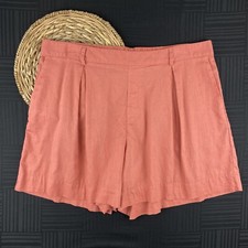 Ava Viv Womens Size 1X Coral Linen Elastic Waist Pleated Pull On Linen Shorts