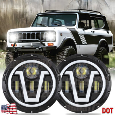 Fit for International 1961-1980 Scout II DOT 2PCS 7inch Round LED Headlights H4
