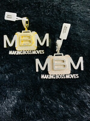 14k Gold Finish MBM Making Boss Moves Hip Hip Simulated CZ Pendant w/ Chain