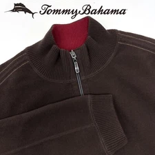 Tommy Bahama Sweater XL Brown Dark Red Reversible Pullover 1/4 Zip Sweater