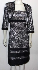 Badgley Mischka black rhinestone trimmed lace dress and jacket set 4