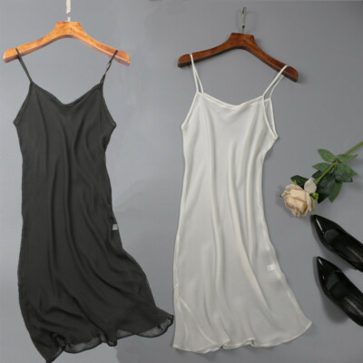 100% Silk Transparent Chemise Nightgown Soft Nightdress Full Slip With  Straps