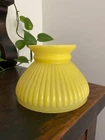 Yellow Ribbed Milk Glass Domed Hurricane Lamp Shade Vintage