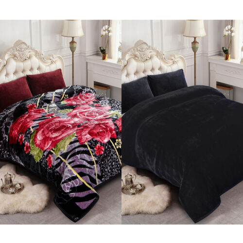 Heavy Mink Blanket Double Side Thick Reversible Bed Blanket Black Rose Queen