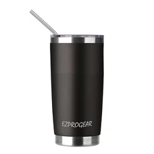 Ezprogear 20 oz Black Stainless Steel Tumbler Double Wall Insulated w/Straw, Lid