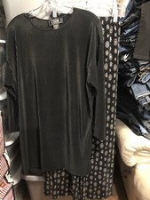 Vintage COIN Brand Black Silver Accordion Pleat Pants  Blouse Size Medium