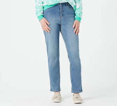 Denim & Co. Reg 5-Pocket Slim Straight Leg Full Length Jeans - True Blue - 16