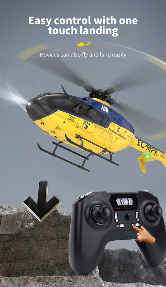 YXZNRC RC Helicopter F06 EC135 2.4G 6CH 6 Axis Gyro RTF Flybarless 1:36 Aircraft - Image 3 of 4