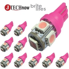 Jtech 10x T10 5 SMD LED Pink Super Bright Car Lights Bulb W5W, 194, 168, 2825 