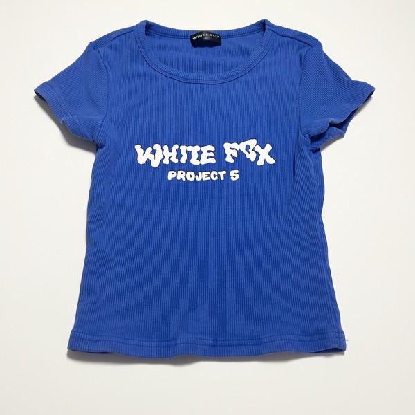 White Fox Project 5 Womens XS Blue Ribbed Stretch Baby Tee T-Shirt Top