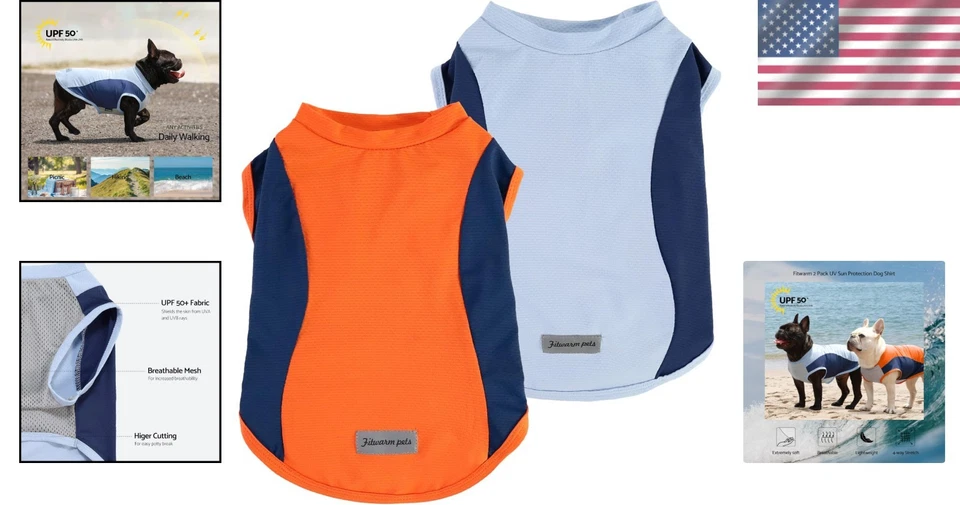 Paquete de 2 camisas de protección solar para perros gatos FPS 50 ligeras de secado rápido traje de verano Foto 2 de 4