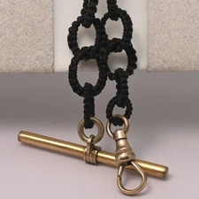 Antique Victorian T Bar Wire Work Chain Yellow Gold Filled Charm Pendant