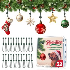 32 PCS Adjustable Christmas Ornament Hooks Non Slip Hanger Green Tree Decor