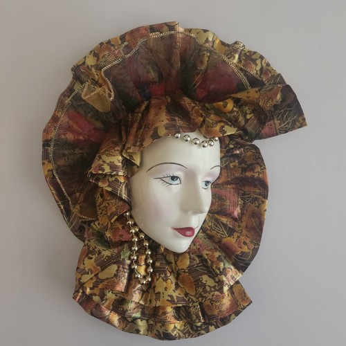 VTG Ceramic Face Mask Woman Traditional Masquerade Carnival Wall Art 10" x 8"