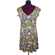 Women's LOFT Gray Floral V-Neck Sleeveless Dress | Size Small