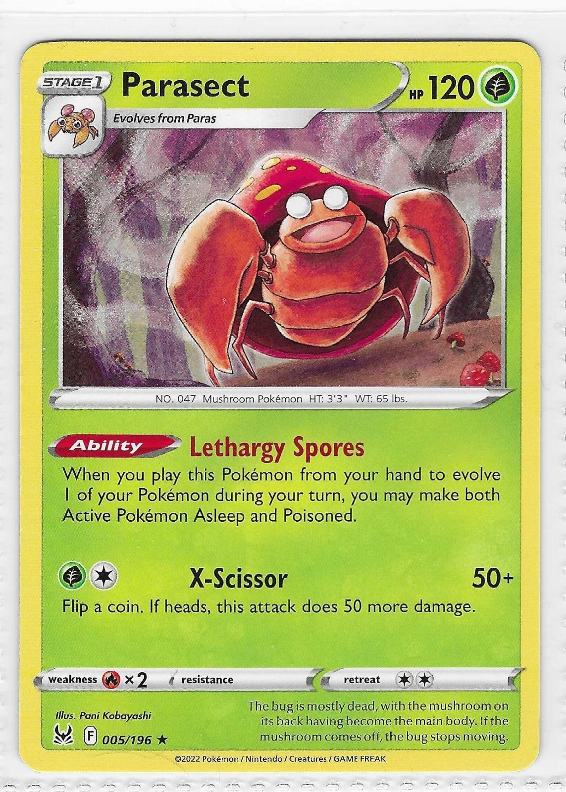 Parasect 005/196 Rare Lost Origin Pokemon Near Mint