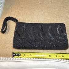 Vintage black beaded Evening clutch Formal Hong Kong Braided Wrist Strap