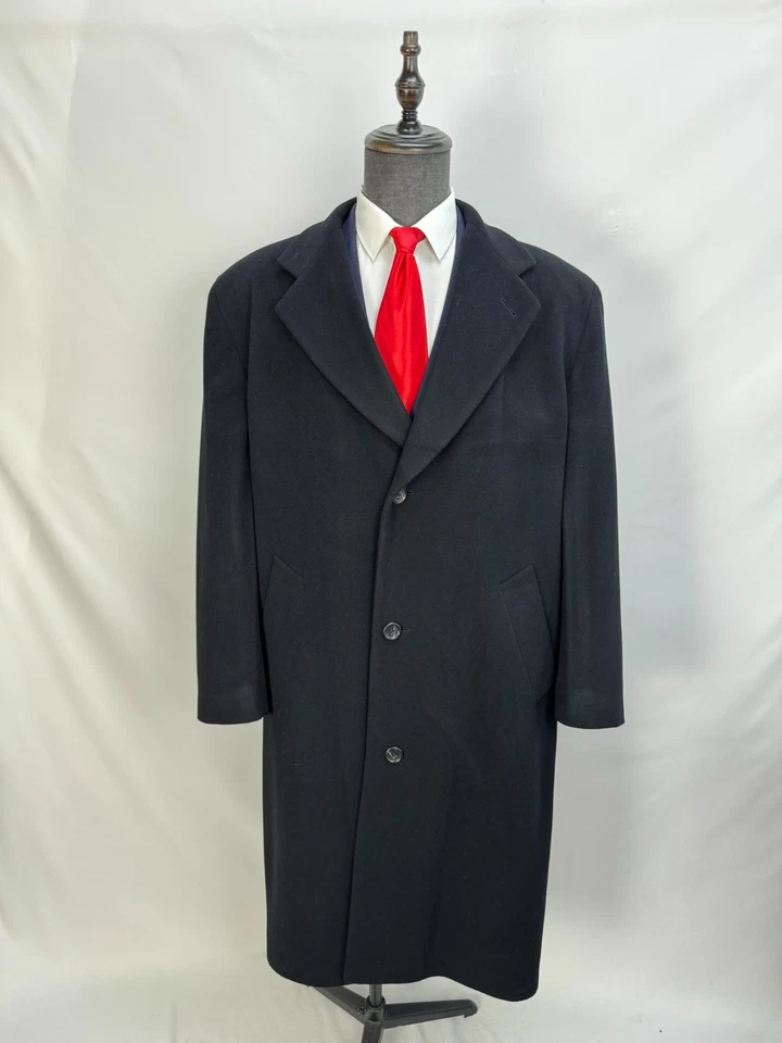 Vintage Men’s Coat Single Breasted Pure Wool Black Classic Overcoat US 52L 54L - Image 3 of 4